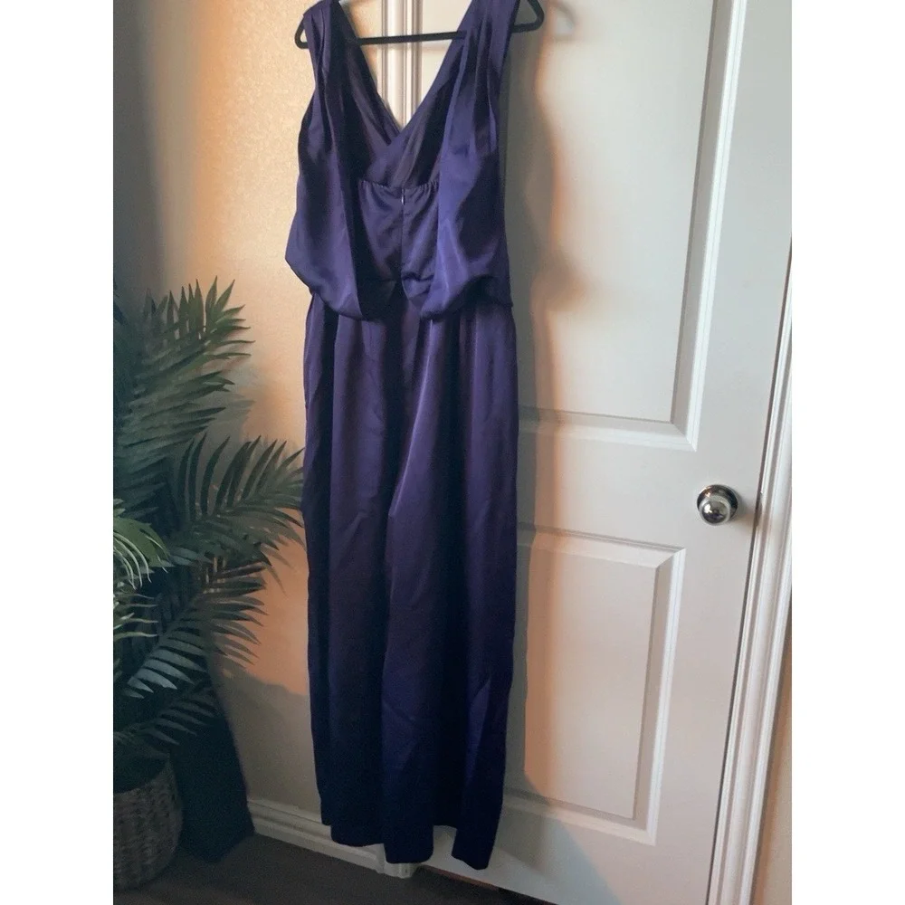 ELOQUII Purple Satin Wide Leg Jumpsuit Women's 16 NWT V-Neck